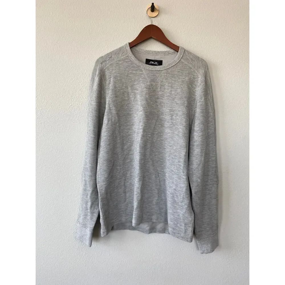 RLX Ralph Lauren Waffle Knit Thermal Crew Gray Mens L Golf Performance NWT